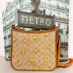 Coach CC428 Dempsey File Bag In Signature Canvas With Tossed Chick Print